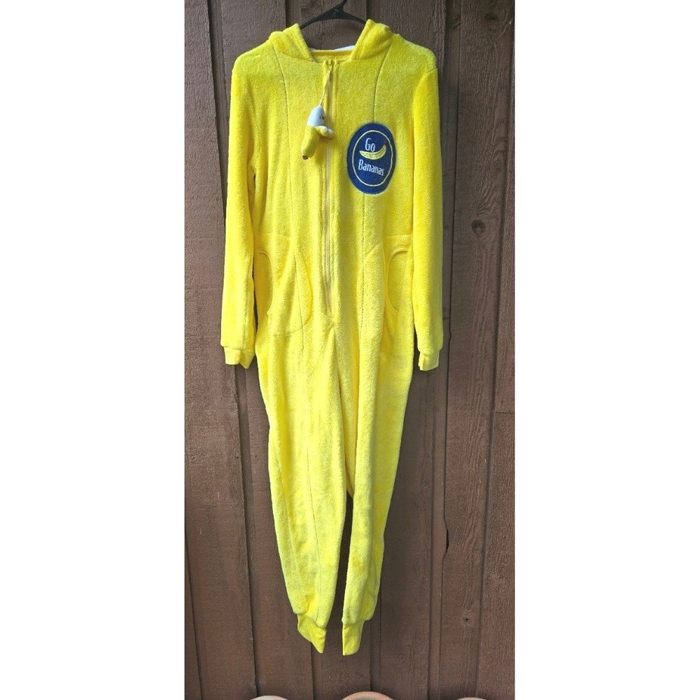 Go Bananas Plush Fleece Hooded Onesie Pajamas Medium Yellow